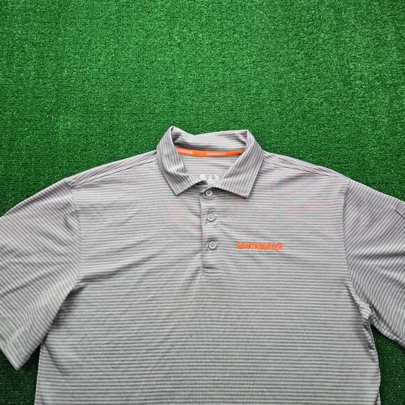 Whataburger Polo Shirt Mens Medium Gray Striped Employee Uniform Work Wear - Picture 2 of 9